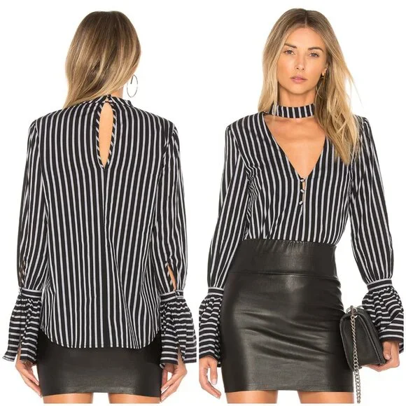 L'Academie The Felix Blouse Striped Bell Cuffs Victorian Modern size S Goth Boho - Picture 2 of 14